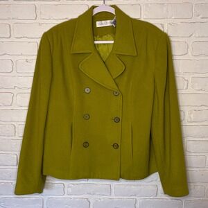 Valerie Stevens Lambswool Rabbit Hair Peacoat Olive Green Women's Size 14